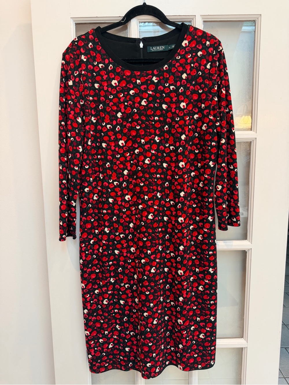 LRL LAUREN Ralph Lauren Black Long Sleeve Floral-Tulip Garden Midi Dress Size XL